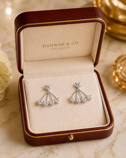 Diamond Fan Drop Earrings in White Gold