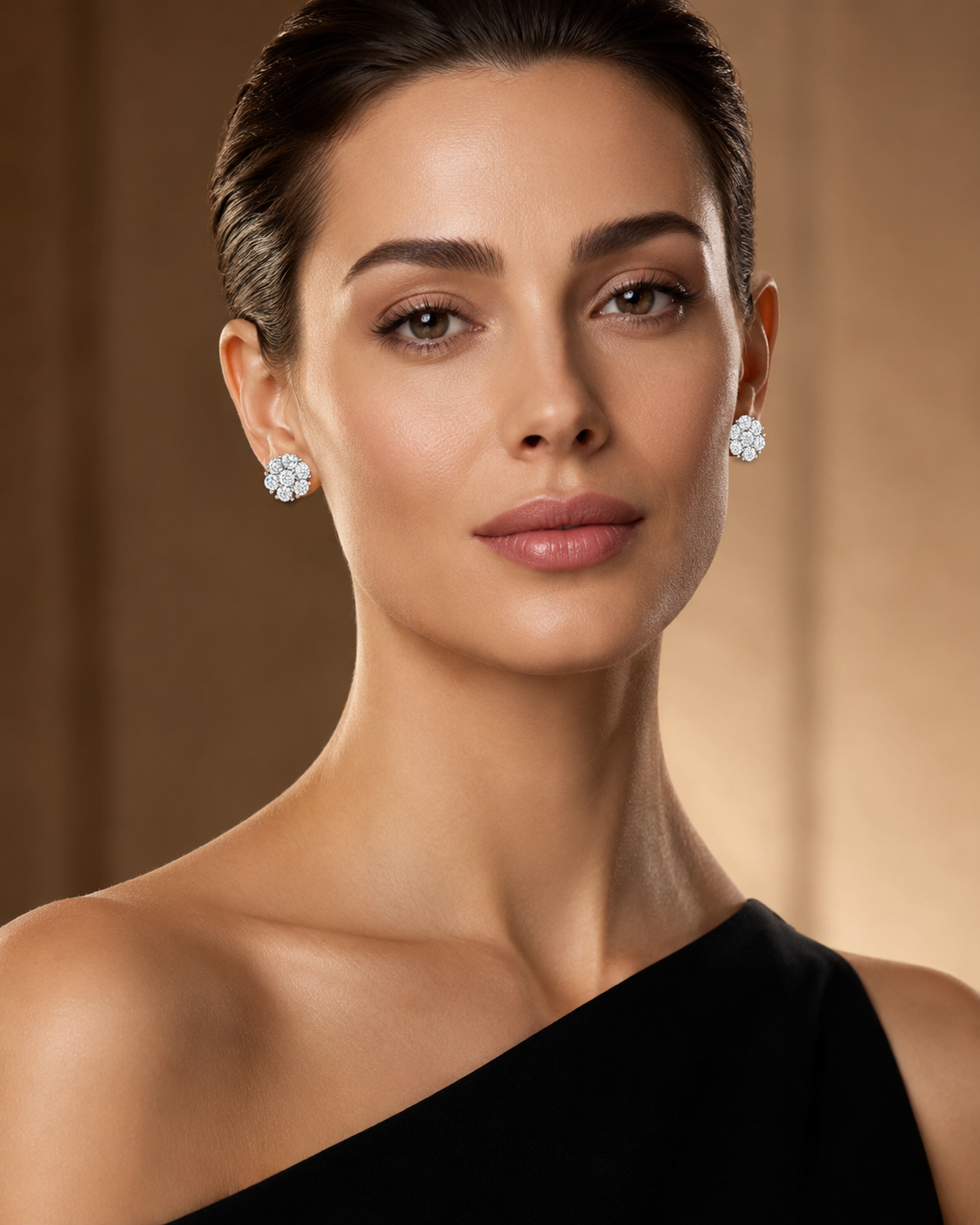 Round Brilliant Diamond Cluster Stud Earrings in White Gold