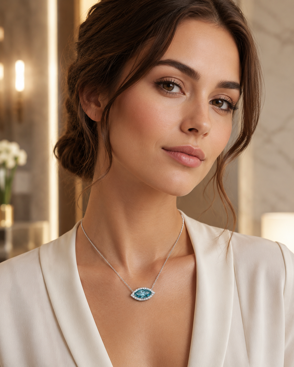 Marquise Blue Gemstone Evil Eye Necklace