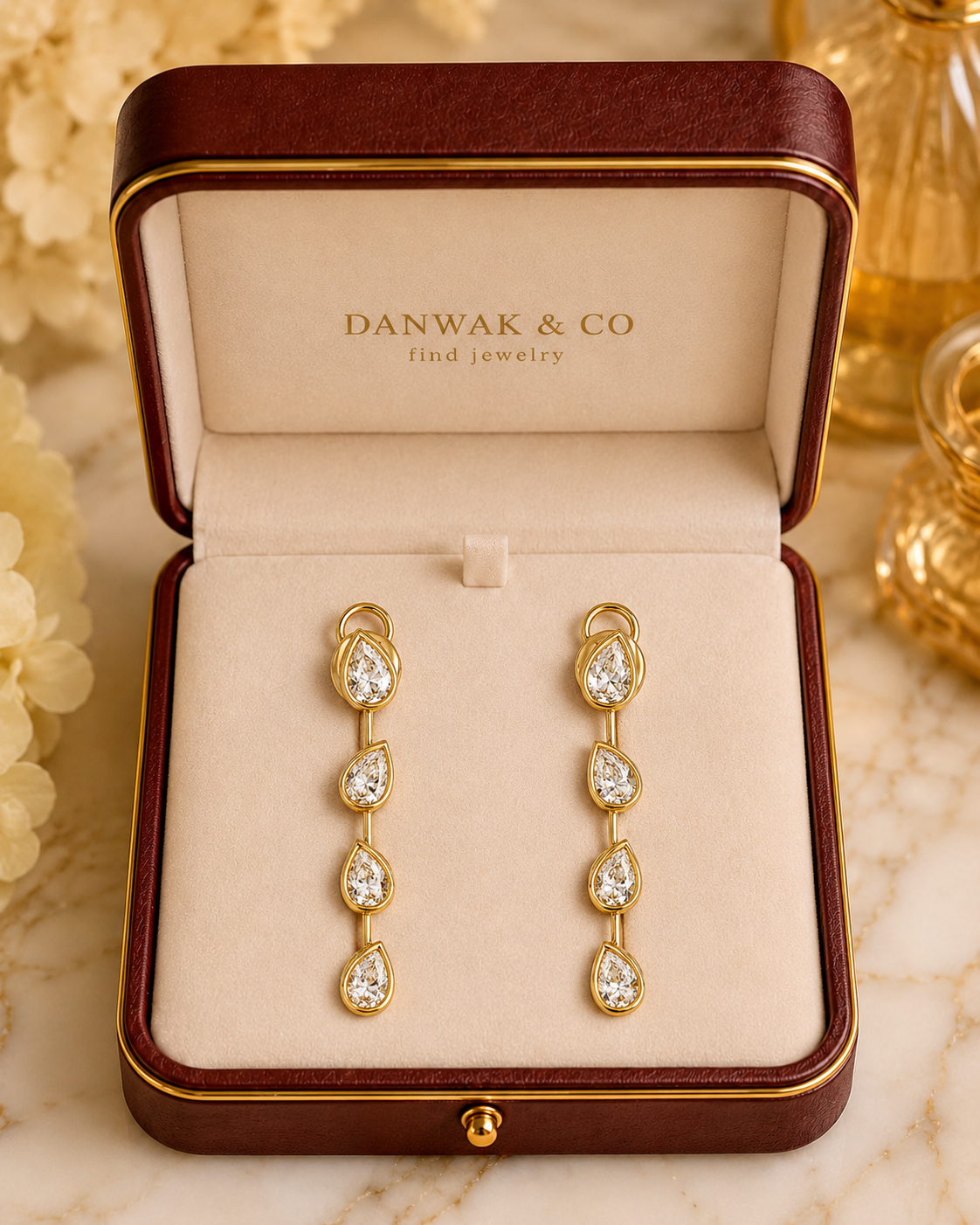 Pear-Cut Diamond Drop Earrings in Yellow Gold