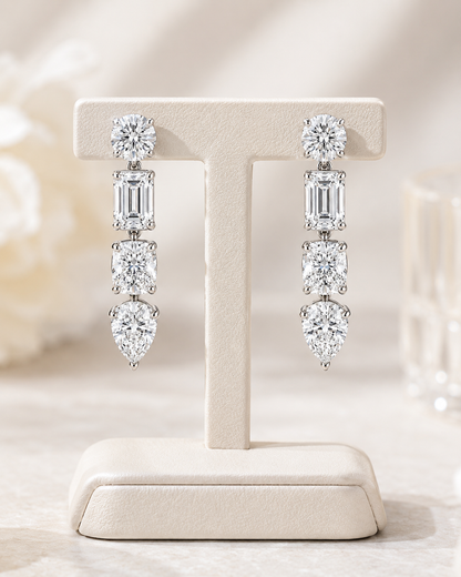 Multi-Shape Diamond Drop Earrings in White Gold