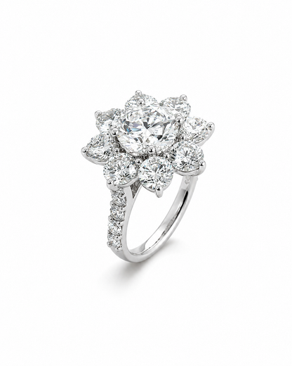 Floral Diamond Cluster Ring in White Gold