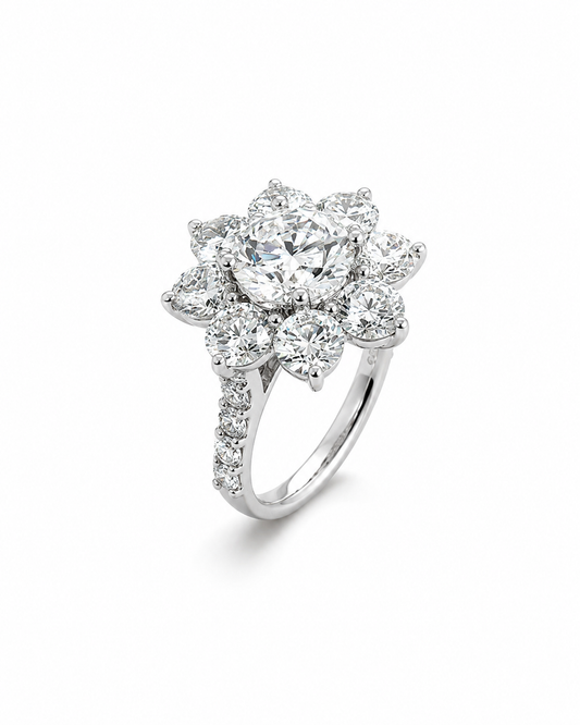 Floral Diamond Cluster Ring in White Gold