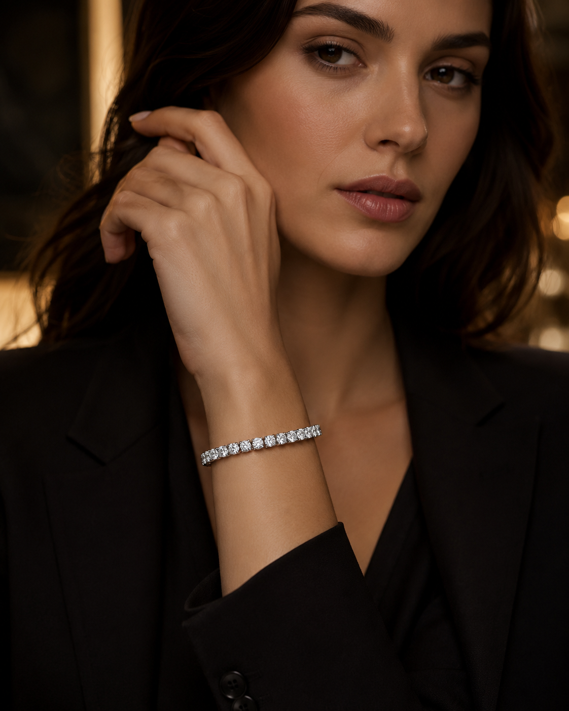 Round Diamond Tennis Bracelet in White Metal
