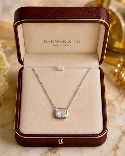 14K White Gold Emerald-Cut Solitaire Necklace