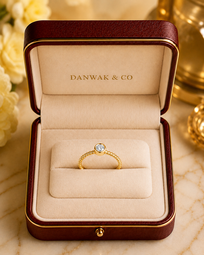 Yellow Gold Twisted Rope Diamond Bezel Ring