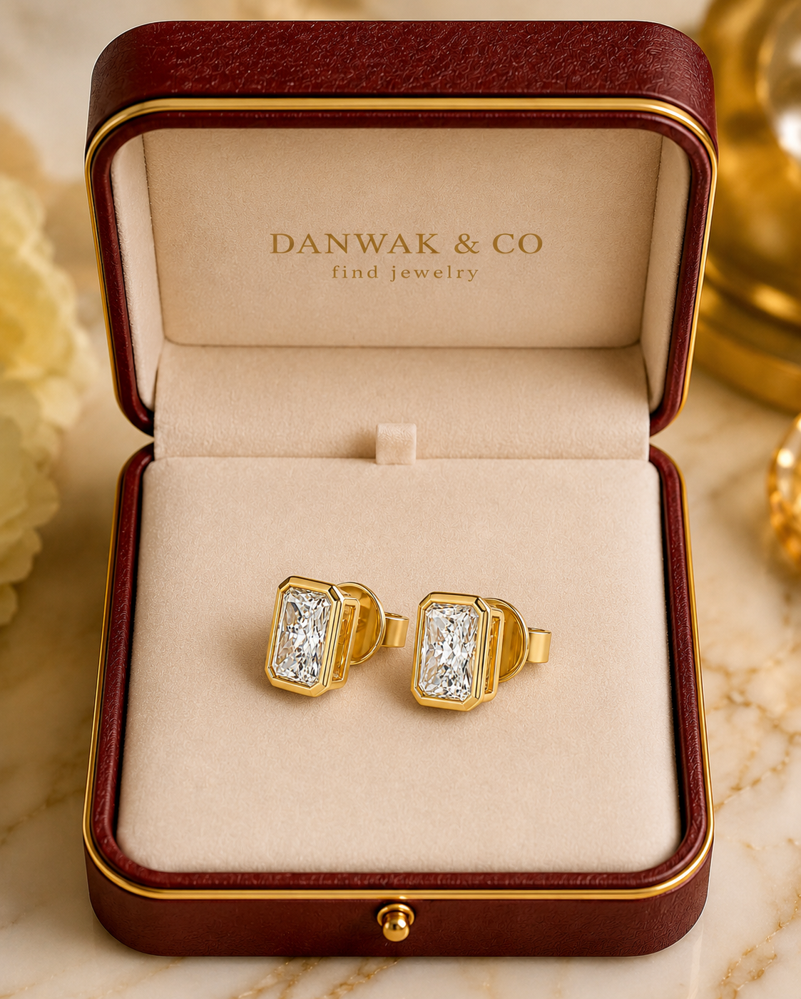Emerald-Cut Solitaire Stud Earrings in Polished Yellow Gold