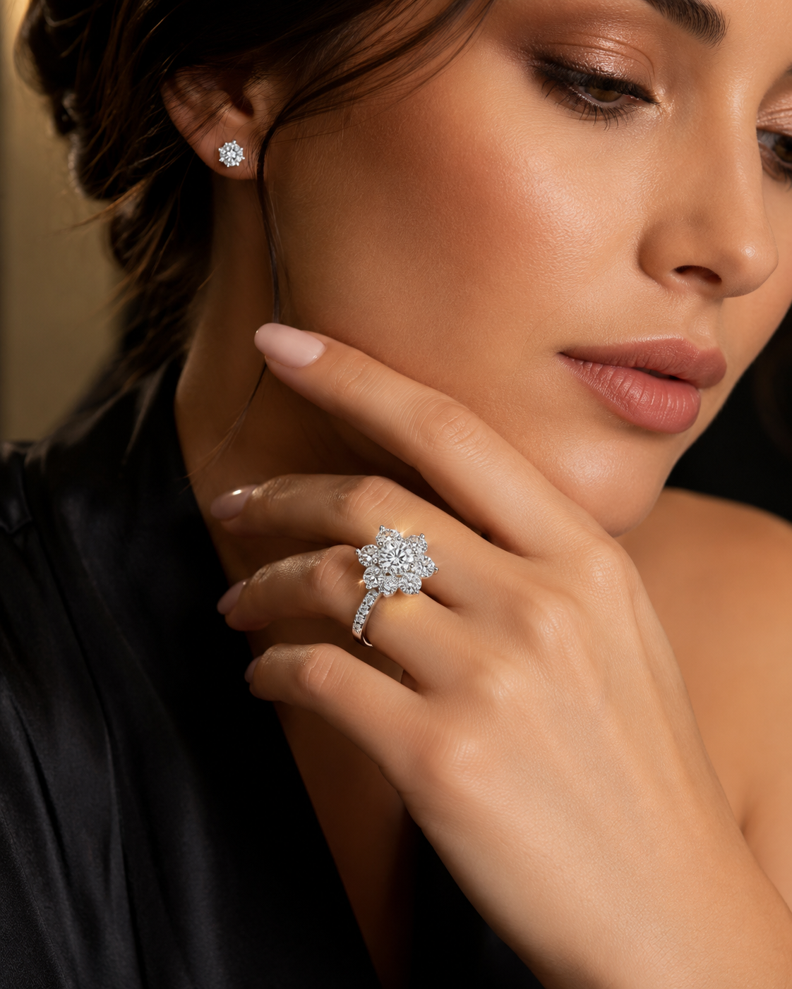 Floral Diamond Cluster Ring in White Gold