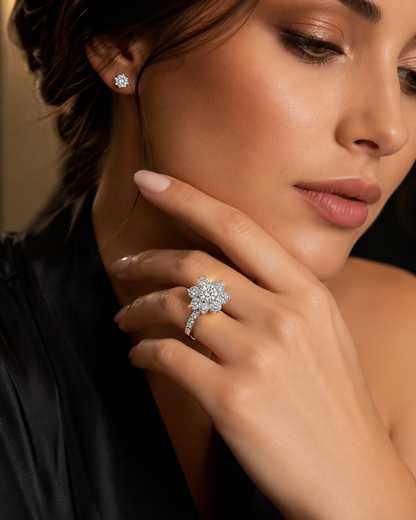 Floral Diamond Cluster Ring in White Gold