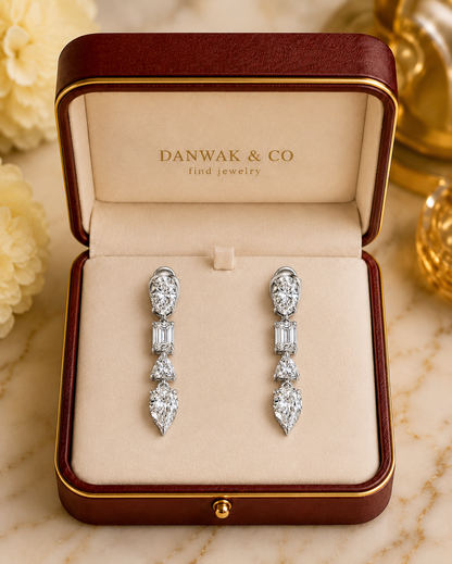 Multi-Cut Diamond Drop Earrings in White Gold