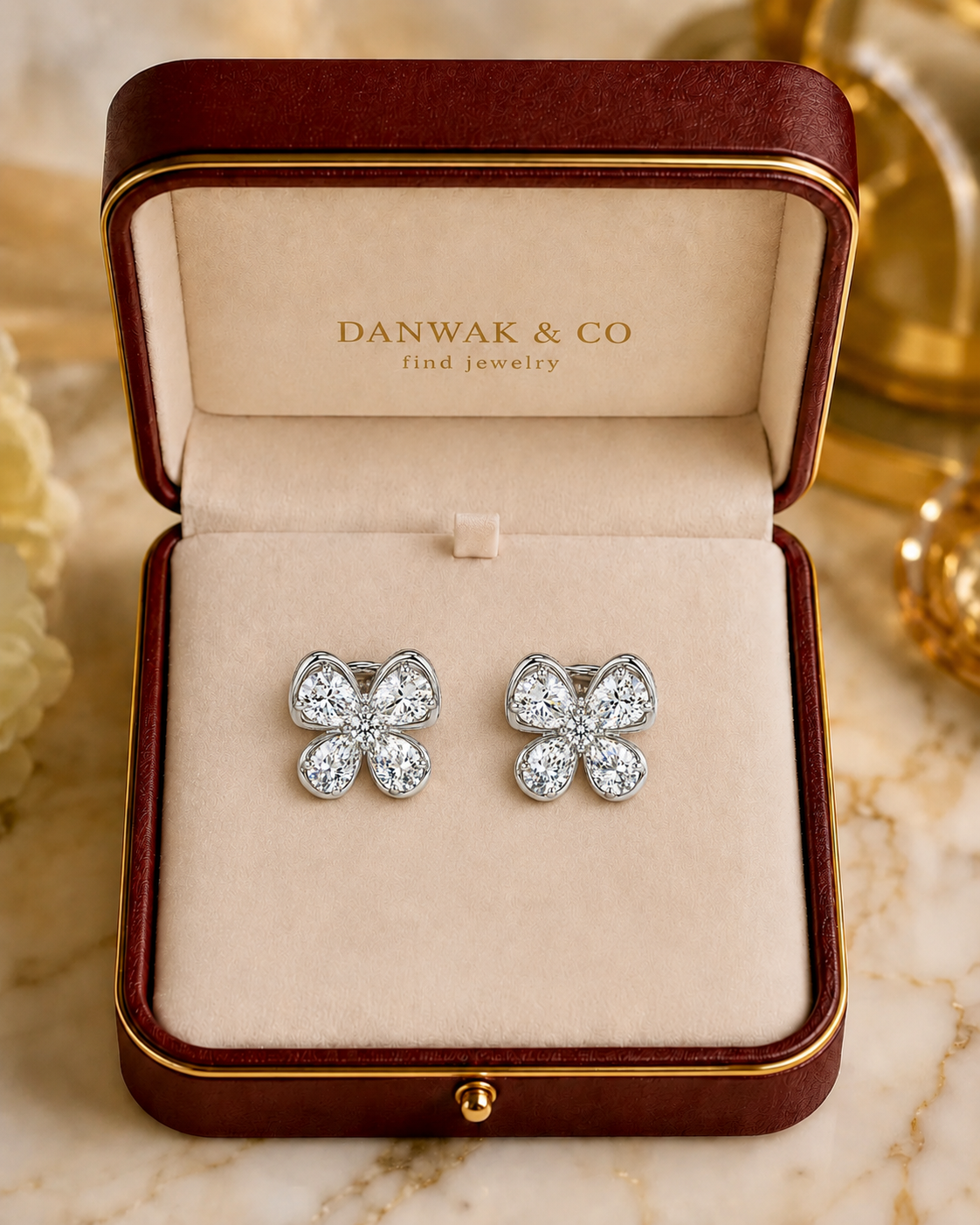 Diamond Butterfly Stud Earrings in White Gold