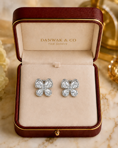 Diamond Butterfly Stud Earrings in White Gold