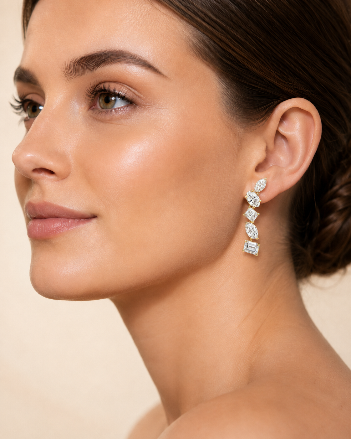 Yellow Gold Mixed-Cut Diamond Drop Earrings