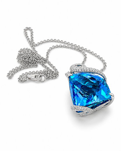 Blue Tourmaline Peacock Pendant Necklace