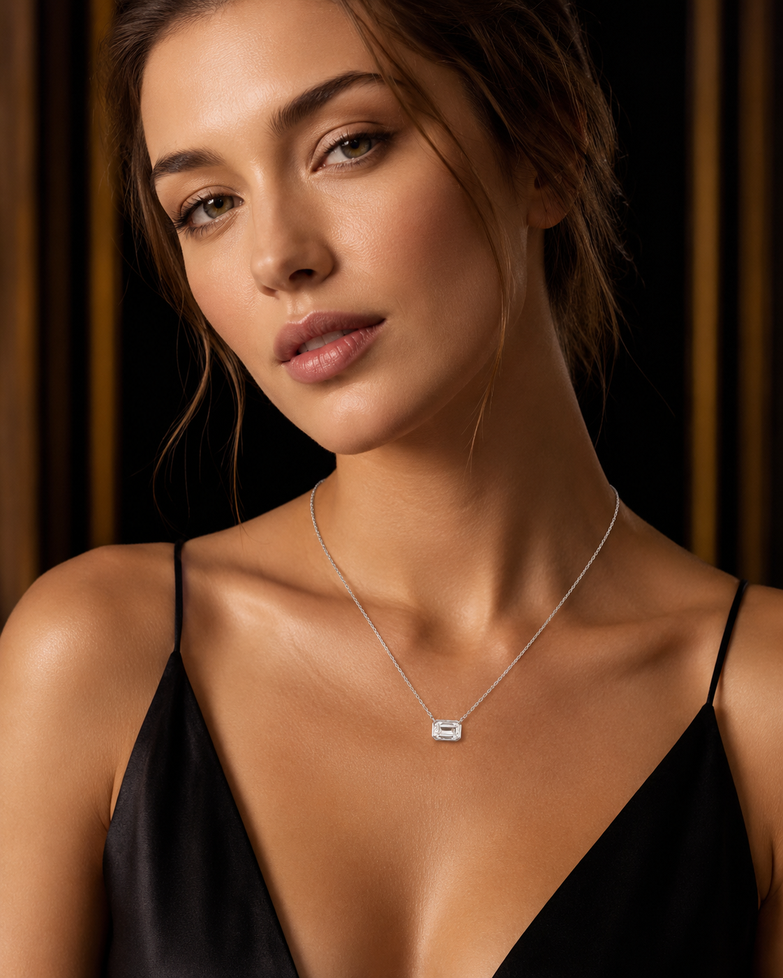 14K White Gold Emerald-Cut Solitaire Necklace