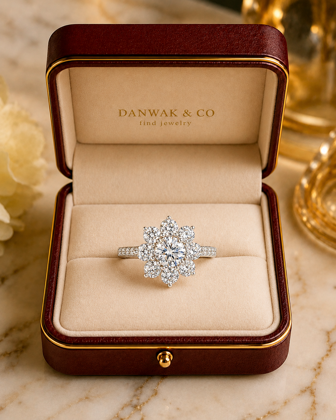 Floral Diamond Cluster Ring in White Gold
