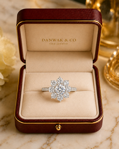 Floral Diamond Cluster Ring in White Gold