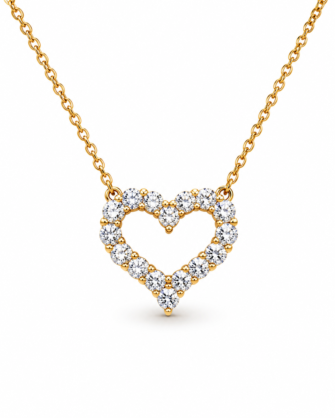 Yellow Gold Diamond Open Heart Pendant Necklace