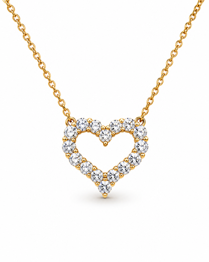 Yellow Gold Diamond Open Heart Pendant Necklace