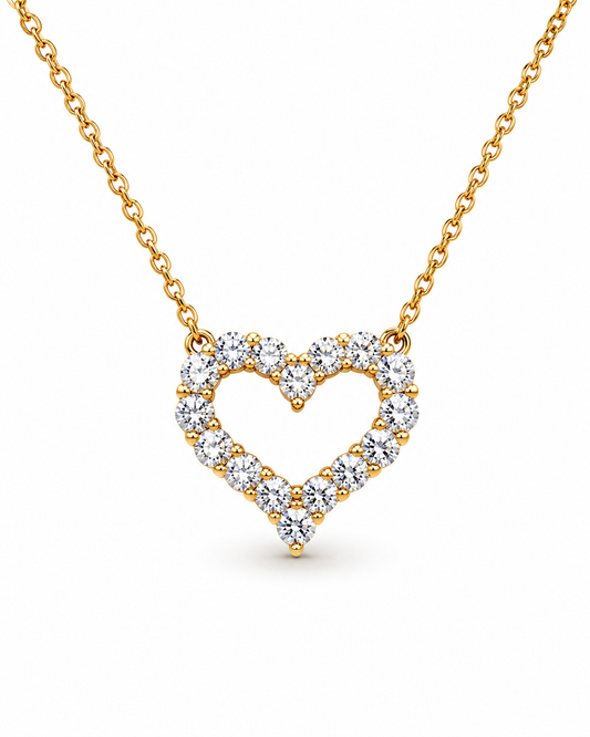 Yellow Gold Diamond Open Heart Pendant Necklace