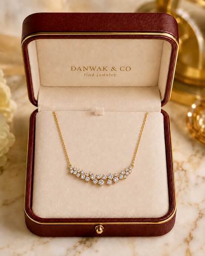 Curved Diamond Bar Necklace in Yellow Gold
