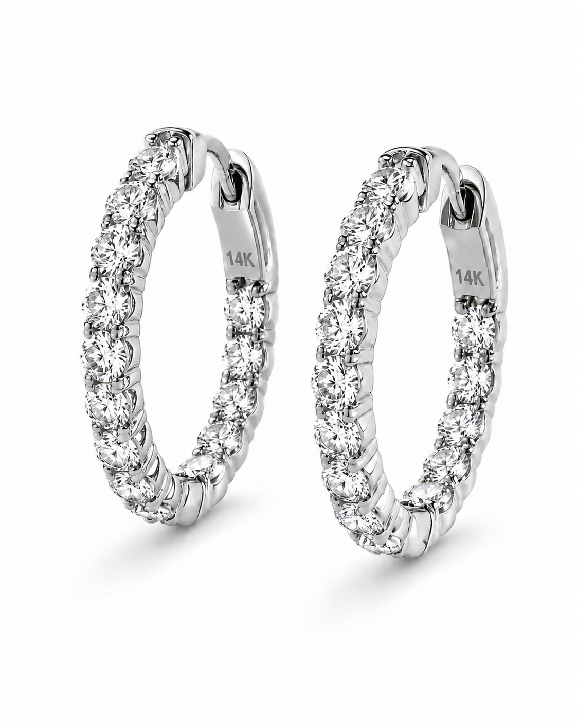 14K Yellow / White Gold Round Diamond Inside-Out Hoop Earrings