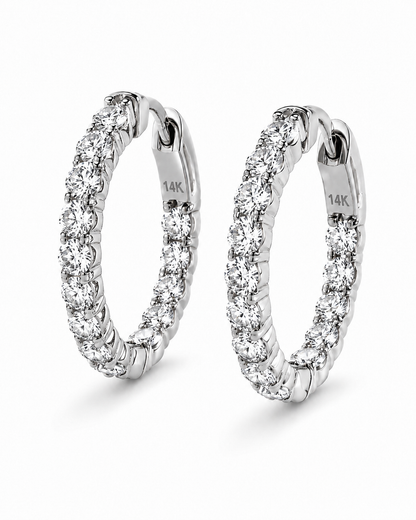 14K Yellow / White Gold Round Diamond Inside-Out Hoop Earrings
