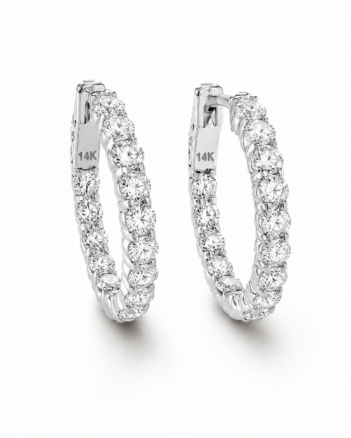 14K Yellow / White Gold Round Diamond Inside-Out Hoop Earrings