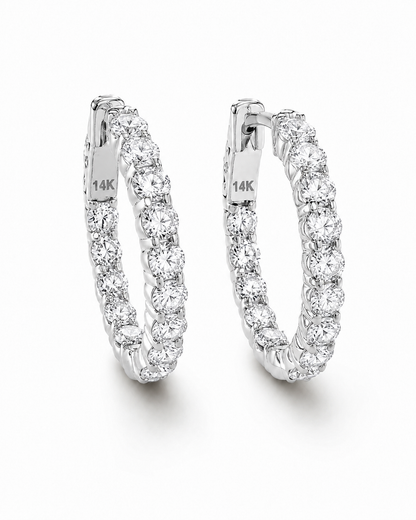 14K Yellow / White Gold Round Diamond Inside-Out Hoop Earrings