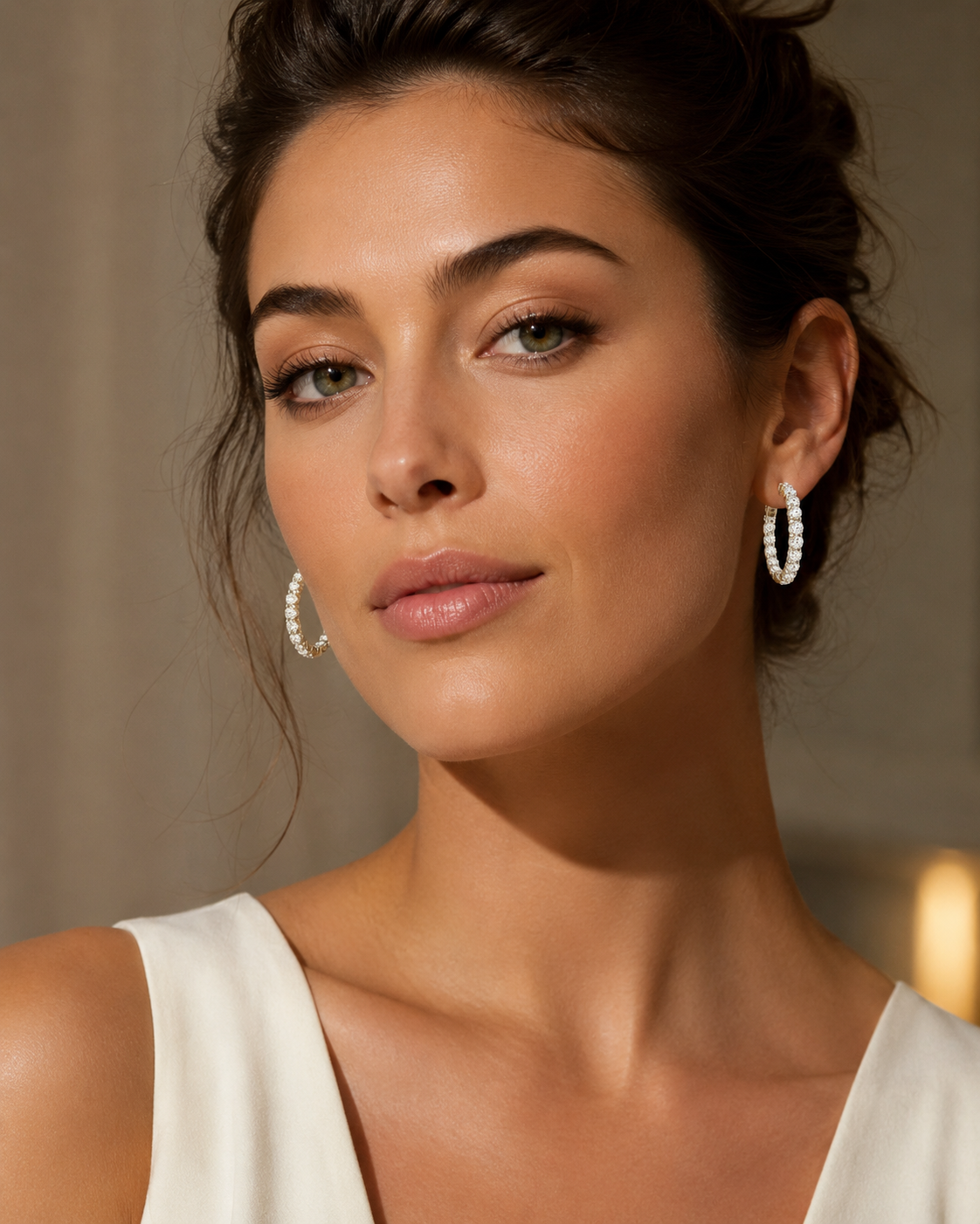 14K Yellow / White Gold Round Diamond Inside-Out Hoop Earrings