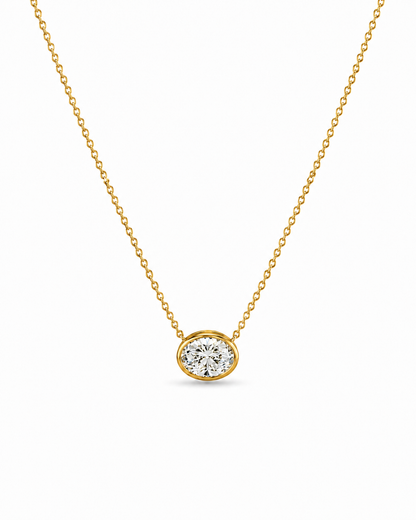 Oval Diamond Bezel Pendant Necklace in White Gold